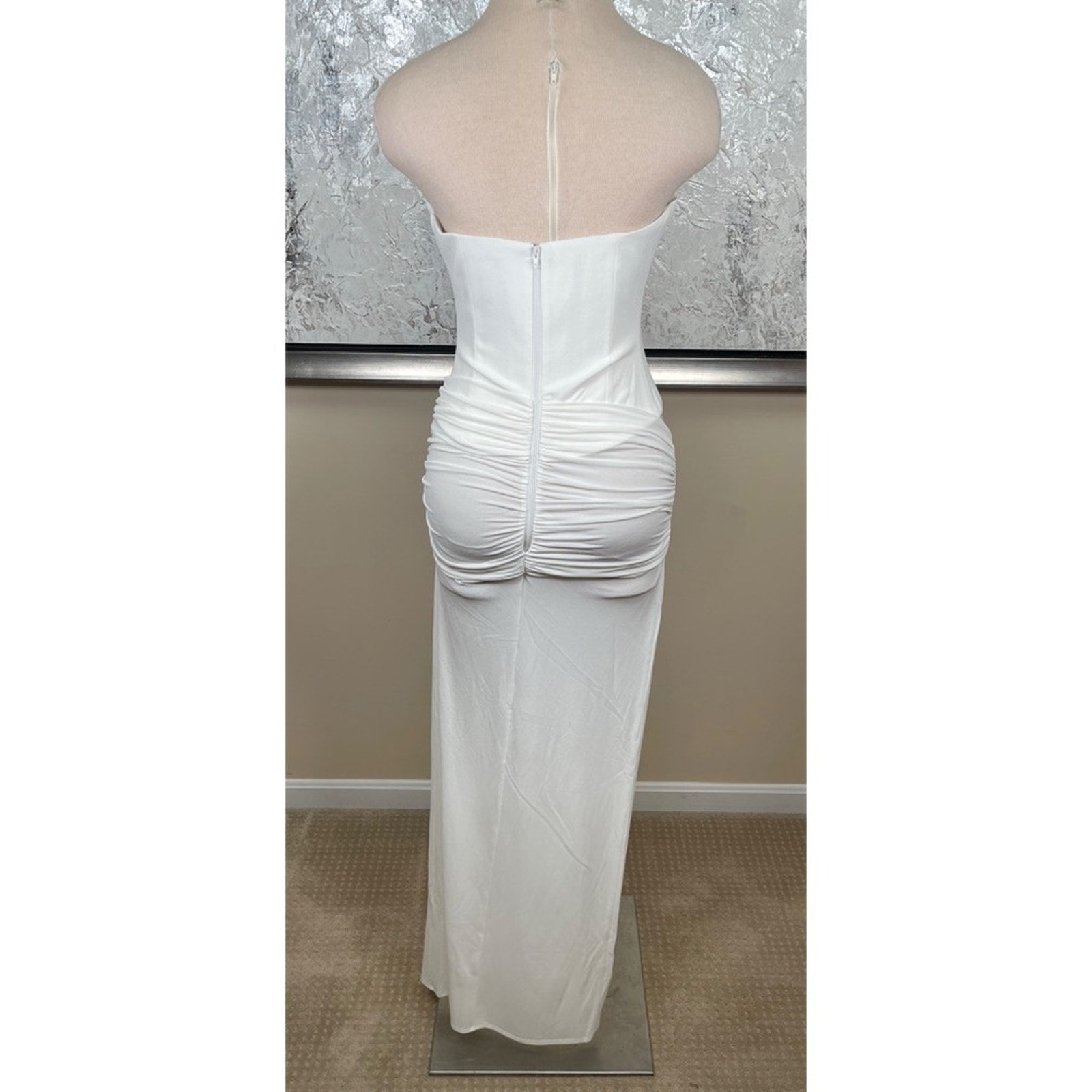 Alex Perry Strapless Draped Ruched Corset Cutout Crepe Jersey Maxi Dress Sz 2 — image 7 of 8